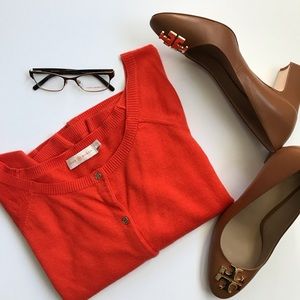 Tory Burch orange cashmere cardigan XL